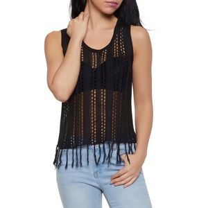 Rainbow Shops S Black Crochet Fringe Tank Top